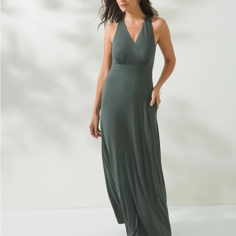 Soma Soft Jersey Halter Maxi Bra Dress, XL-NIGHTWATCH OLIVE.  NWT